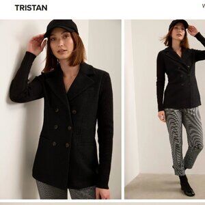Tristan & Iseut - Black Double Breasted Short Blazer - Dress Crepe